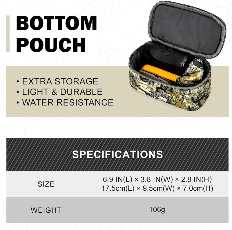 MOXULE Binocular Harness Bottom Pouch - Zippered Pocket Expandable Water-Resistant Detachable Storage Bag Attachment (Camo) - Image 3